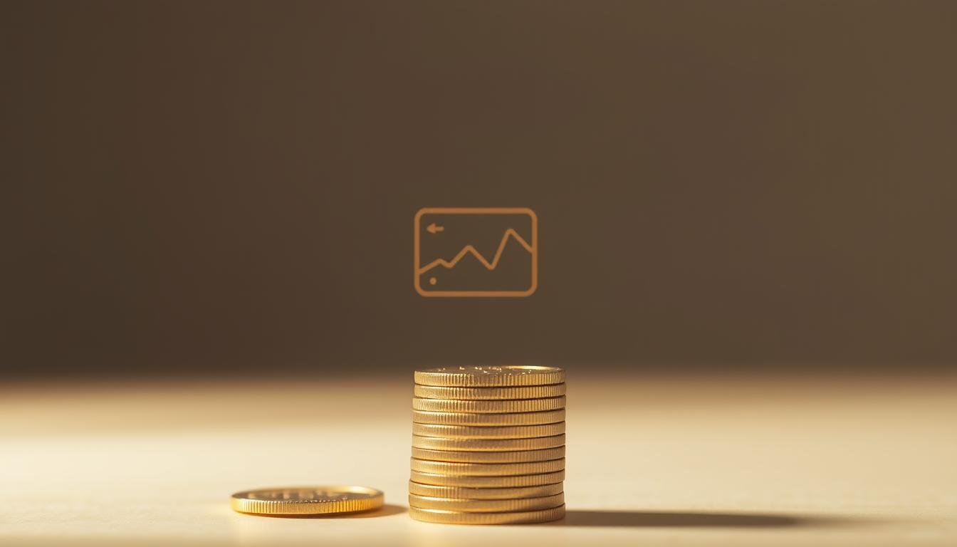 A modern, clean, minimalist visual representation of the concept of "小額信貸". In the foreground, a stack of coins or bills in a warm, golden hue, symbolizing the financial aspect. In the middle ground, a simple geometric shape or icon, such as a credit card or financial graph, conveying the idea of credit or loan. The background is a soft, blurred gradient of neutral tones, creating a sense of sophistication and professionalism. The lighting is soft and directional, casting subtle shadows to add depth and dimension. The overall composition is balanced and visually appealing, reflecting the core essence of "小額信貸" in a clear, concise manner.