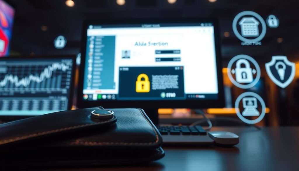 A well-lit, high-resolution image showcasing various security measures for safe USDT withdrawals at the UTown online casino. In the foreground, a digital wallet with a secure lock icon. In the middle ground, a computer screen displaying a two-factor authentication process. In the background, a financial chart and icons representing encryption and data protection. The overall scene conveys a sense of trust, reliability, and the robust safeguards in place to ensure seamless and secure USDT transactions. A well-lit, high-resolution image showcasing various security measures for safe USDT withdrawals at the UTown online casino. In the foreground, a digital wallet with a secure lock icon. In the middle ground, a computer screen displaying a two-factor authentication process. In the background, a financial chart and icons representing encryption and data protection. The overall scene conveys a sense of trust, reliability, and the robust safeguards in place to ensure seamless and secure USDT transactions.